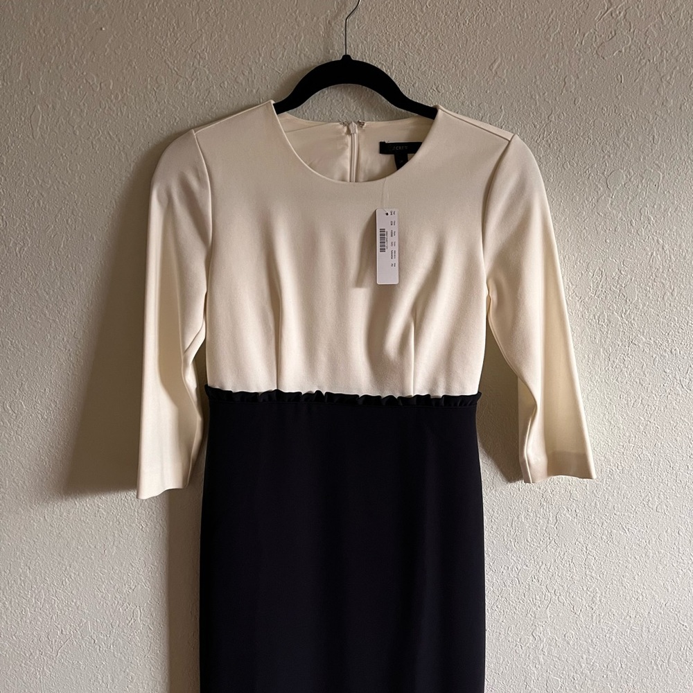 J. Crew Sheath Dress Cream and Black 3/4 Sleeve Crew Neck